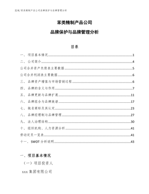 苯类精制产品公司品牌保护与品牌管理分析(范文)